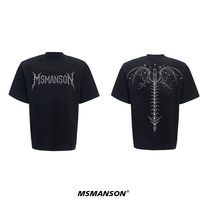 Dragon Spine Bone Design Print Short Sleeve T-Shirt WN18650