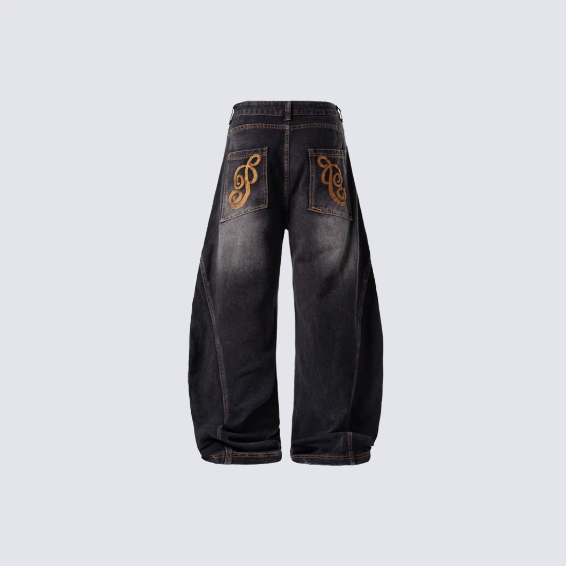 Embroidery Washed Wide Leg Denim Jeans WN28022