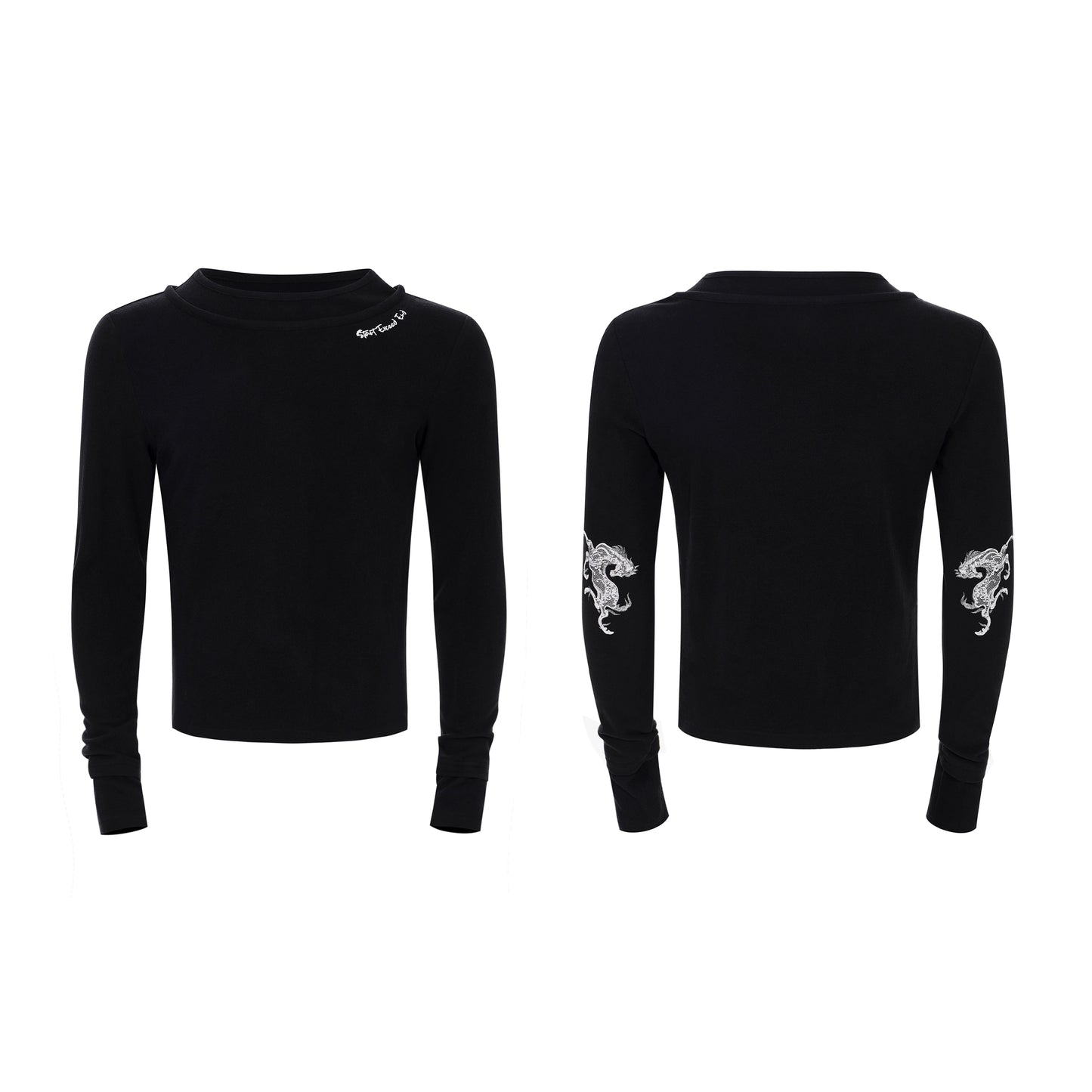 Double-Layered Neckline Embroidery Horse Logo Long Sleeve T-Shirt WN22654