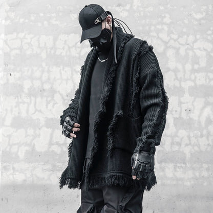 Oversize Asymmetric Cut Tassel Knit Cardigan WN22416