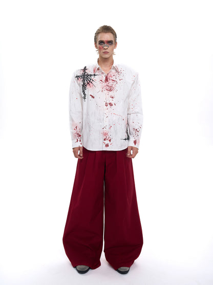 Bloodstain Foil Gothic Embroidery Shoulder-Pad Long Sleeve Shirt WN20507