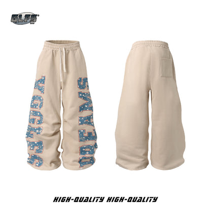 Wide Leg Letter Print Drawstring Sweatpants WN26534