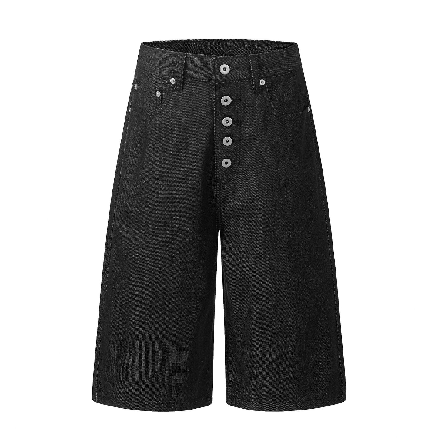 Button Fly Wide Leg Half Denim Jeans WN25941