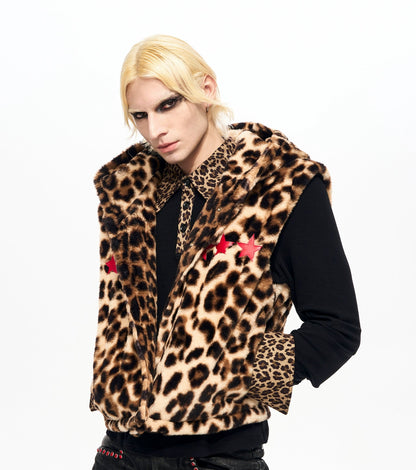 Leopard Fake Fur Hooded Vest WN22144