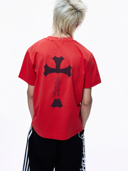 Damage Letter Print Cropped Short Sleeve T-Shirt WN27312