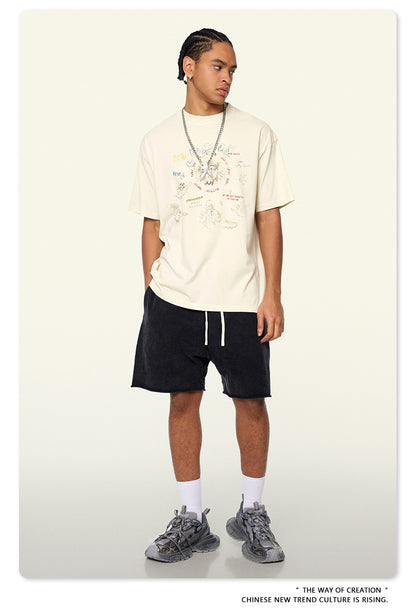 Washed Angel Print Round Neck Short Sleeve T-Shirt WN7833