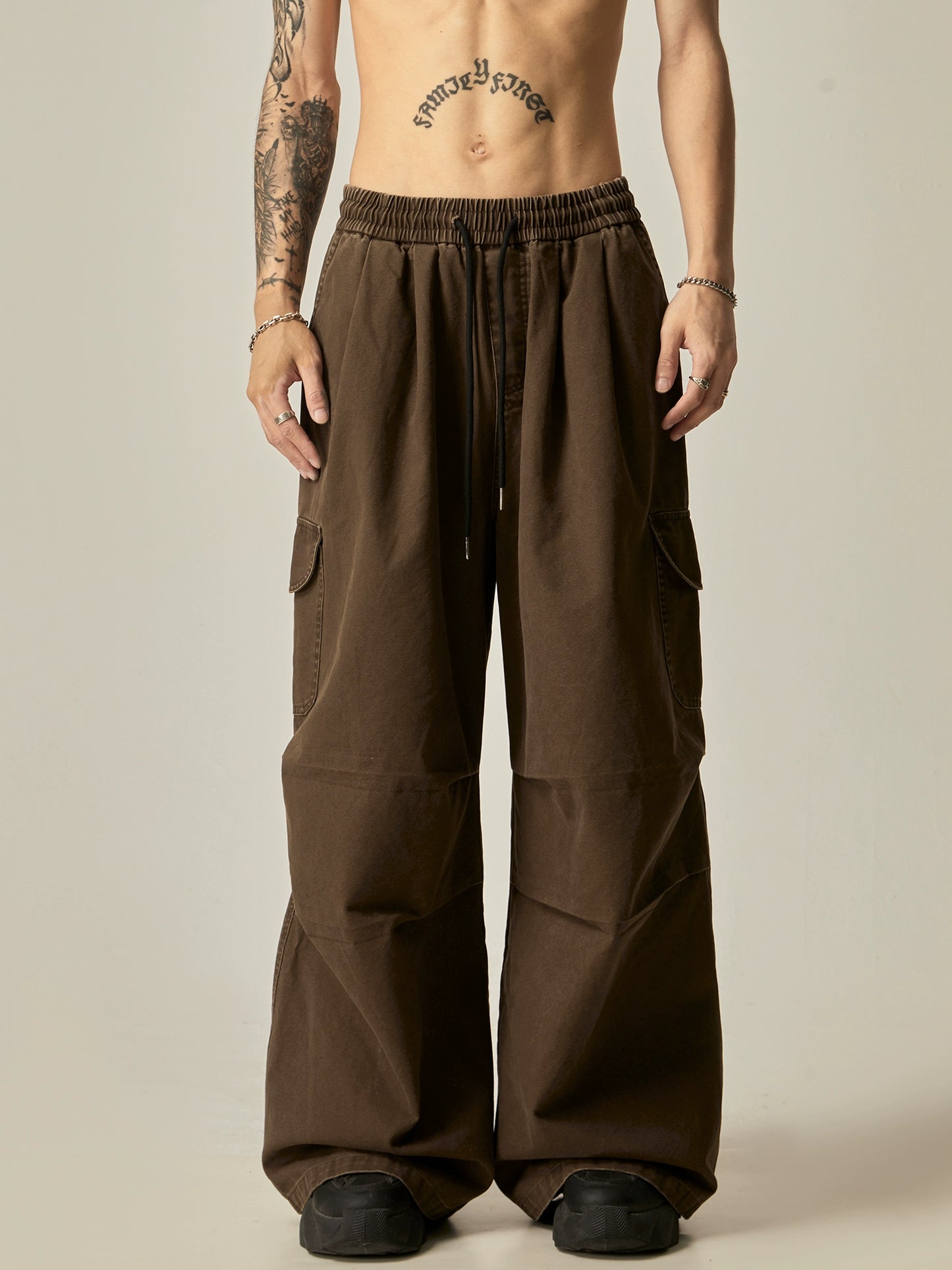 Washed Wide Leg Cargo Pants WN8967