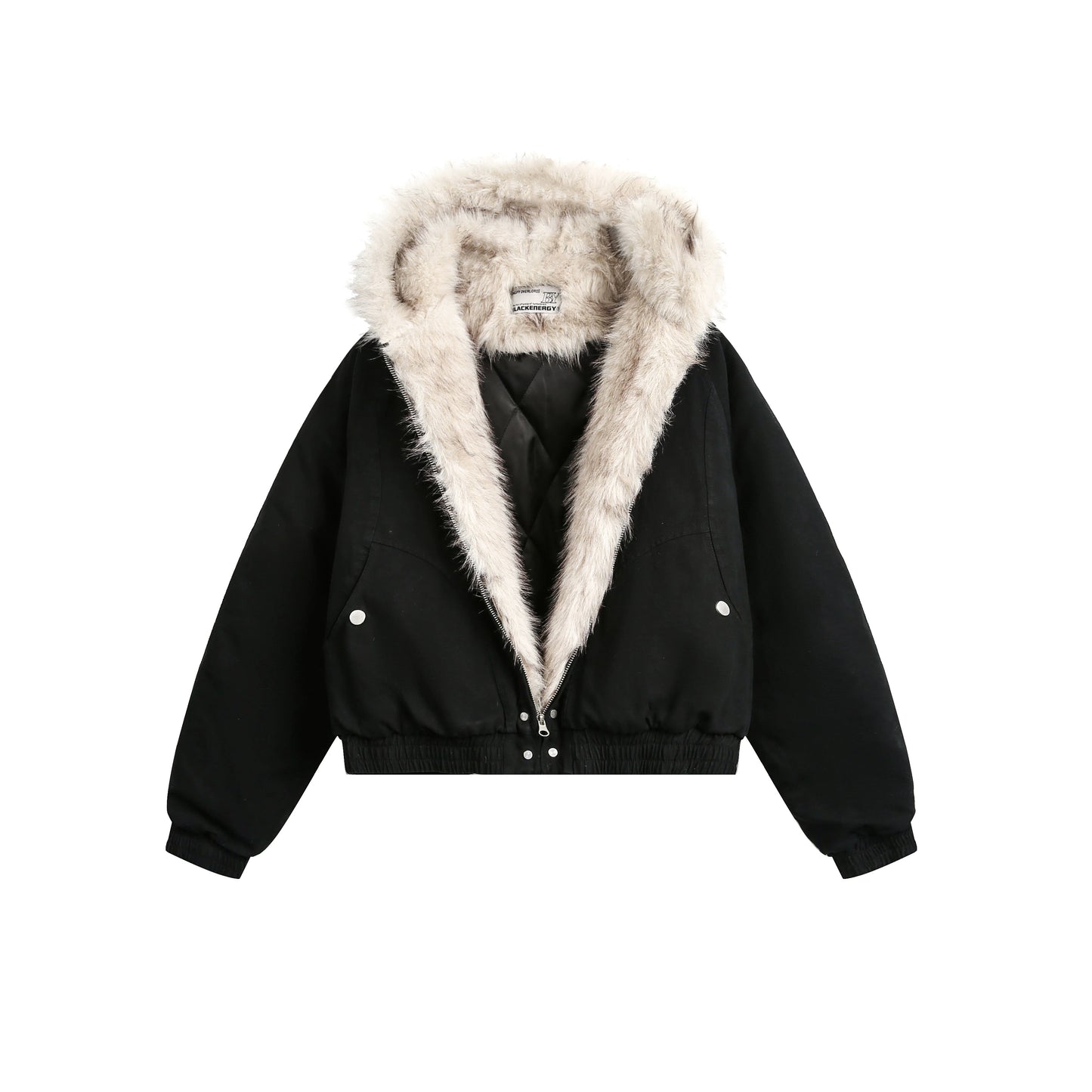 Hooded Fake Fur Canvas Padded Jacket WN22231