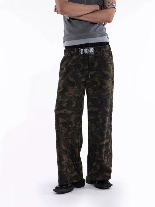 Camouflage Fake Layered Drawstring Pants WN20642