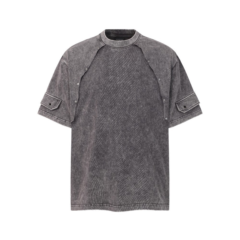 Metal Stud Patchwork Asymmetric Deconstructed Short Sleeve T-Shirt WN27906