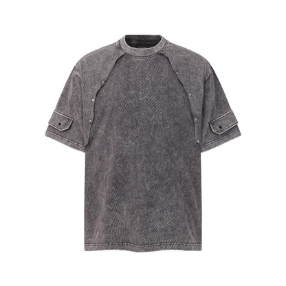 Metal Stud Patchwork Asymmetric Deconstructed Short Sleeve T-Shirt WN27906