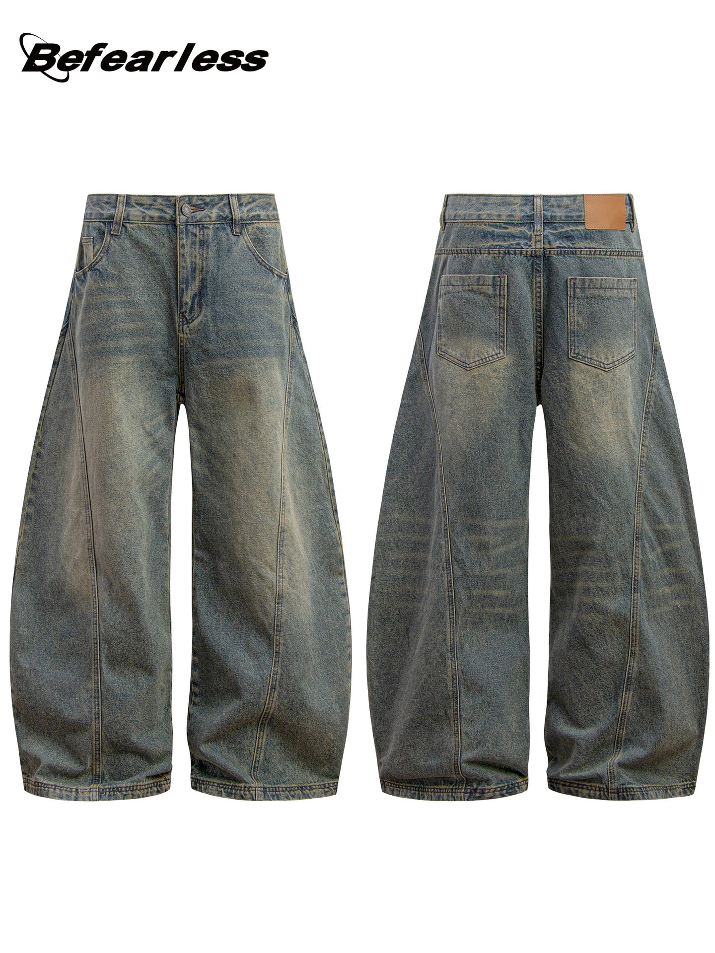 Washed Panel Wide Leg Denim Jeans WN26258