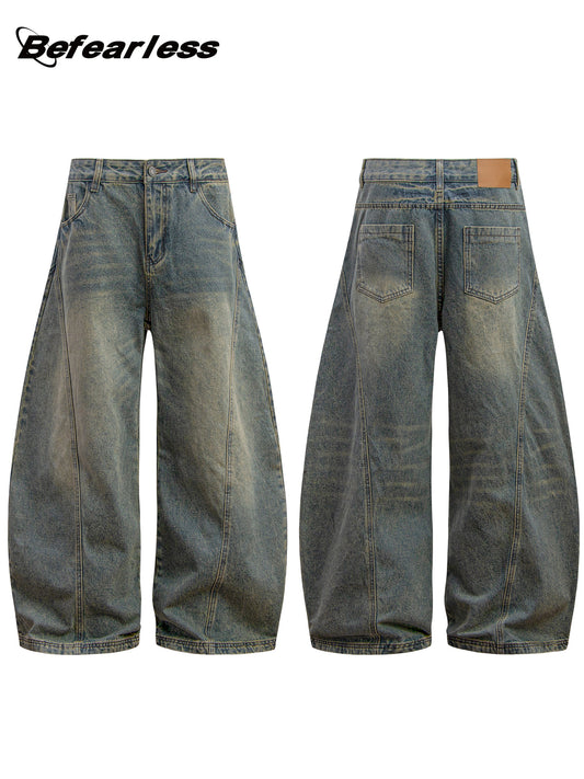 Washed Panel Wide Leg Denim Jeans WN26258