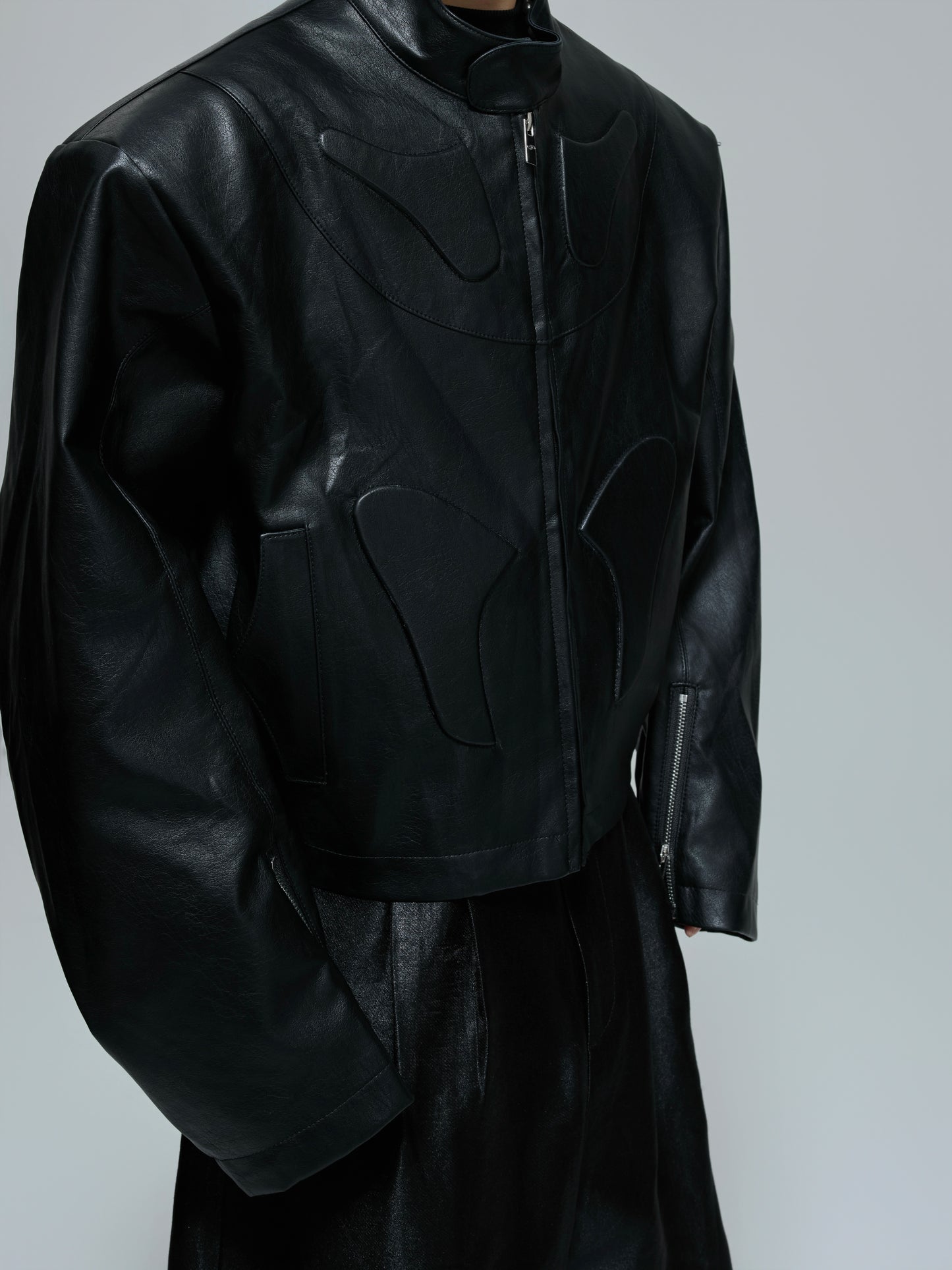 3D Standing-Collar PU Leather Jacket WN21708