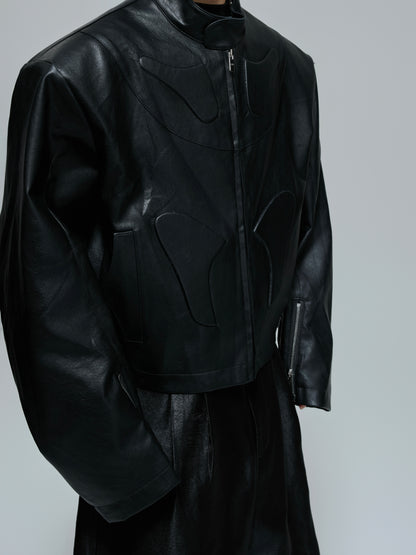 3D Standing-Collar PU Leather Jacket WN21708