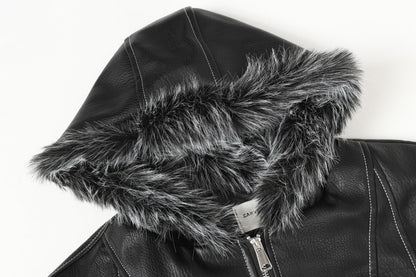 Fake Fur Hooded Panel Cropped Jacket WN28113
