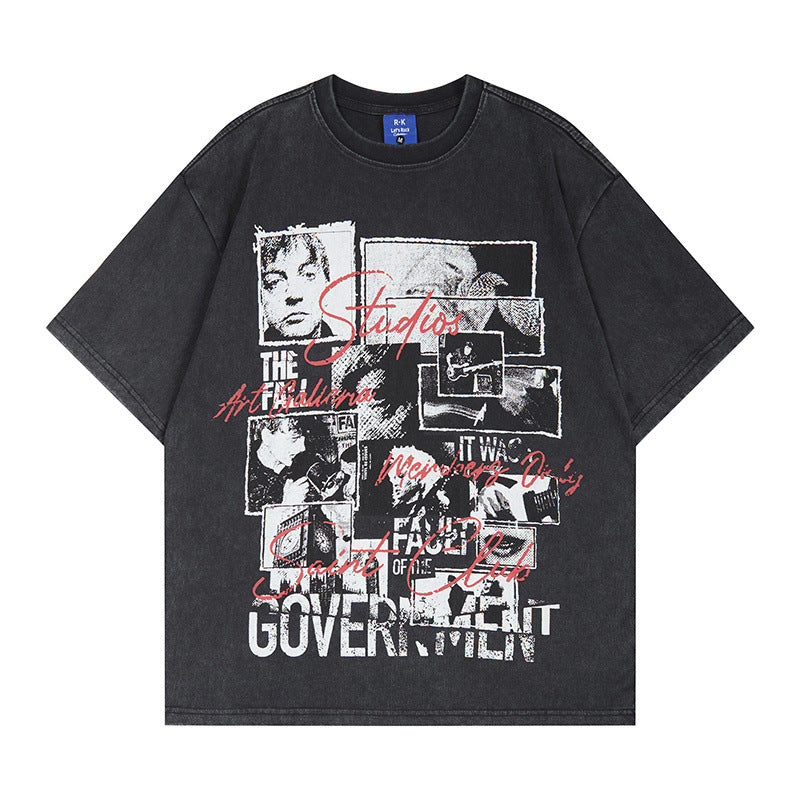 Graphic Print Wash Damage Cotton Short Sleeve T-Shirt WN25645