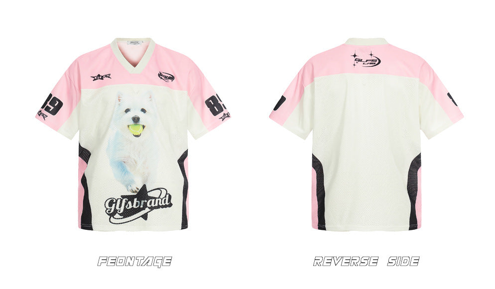 Sporty Breathable Dog Print Oversize Short Sleeve T-Shirt WN26541