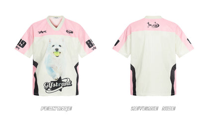 Sporty Breathable Dog Print Oversize Short Sleeve T-Shirt WN26541