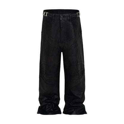 Buckle Detail Coated Wide Leg Pants WN24087