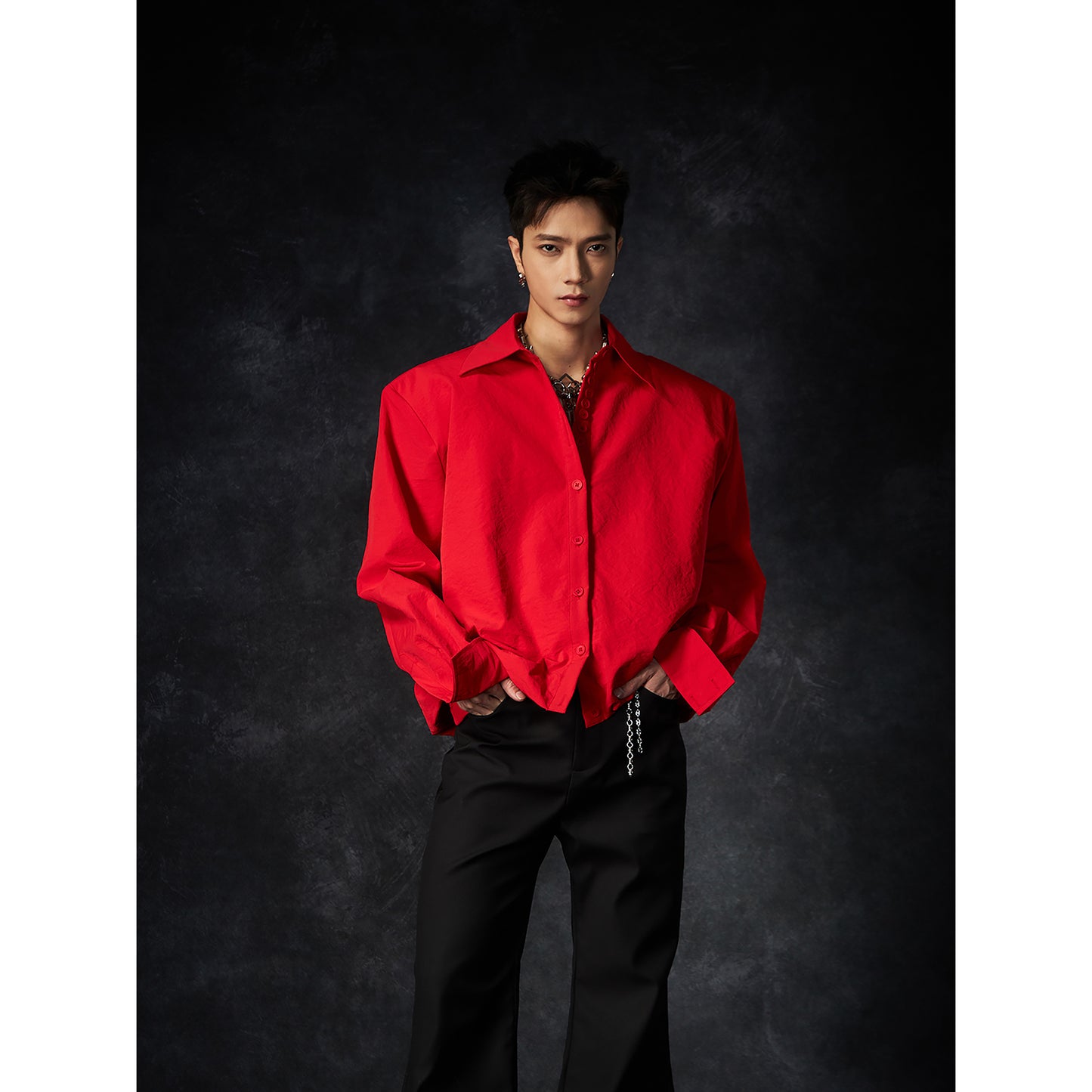 Multiple Button Waist-Fitted Hem Turn-Down Collar Long Sleeve Shirt WN15237