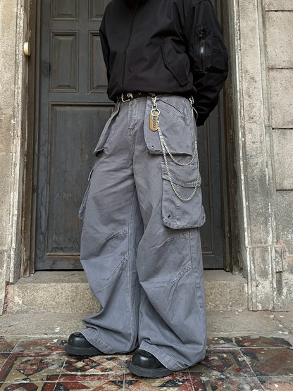 Washed Multi-Pocket Wide Leg Cargo Pants WN24387