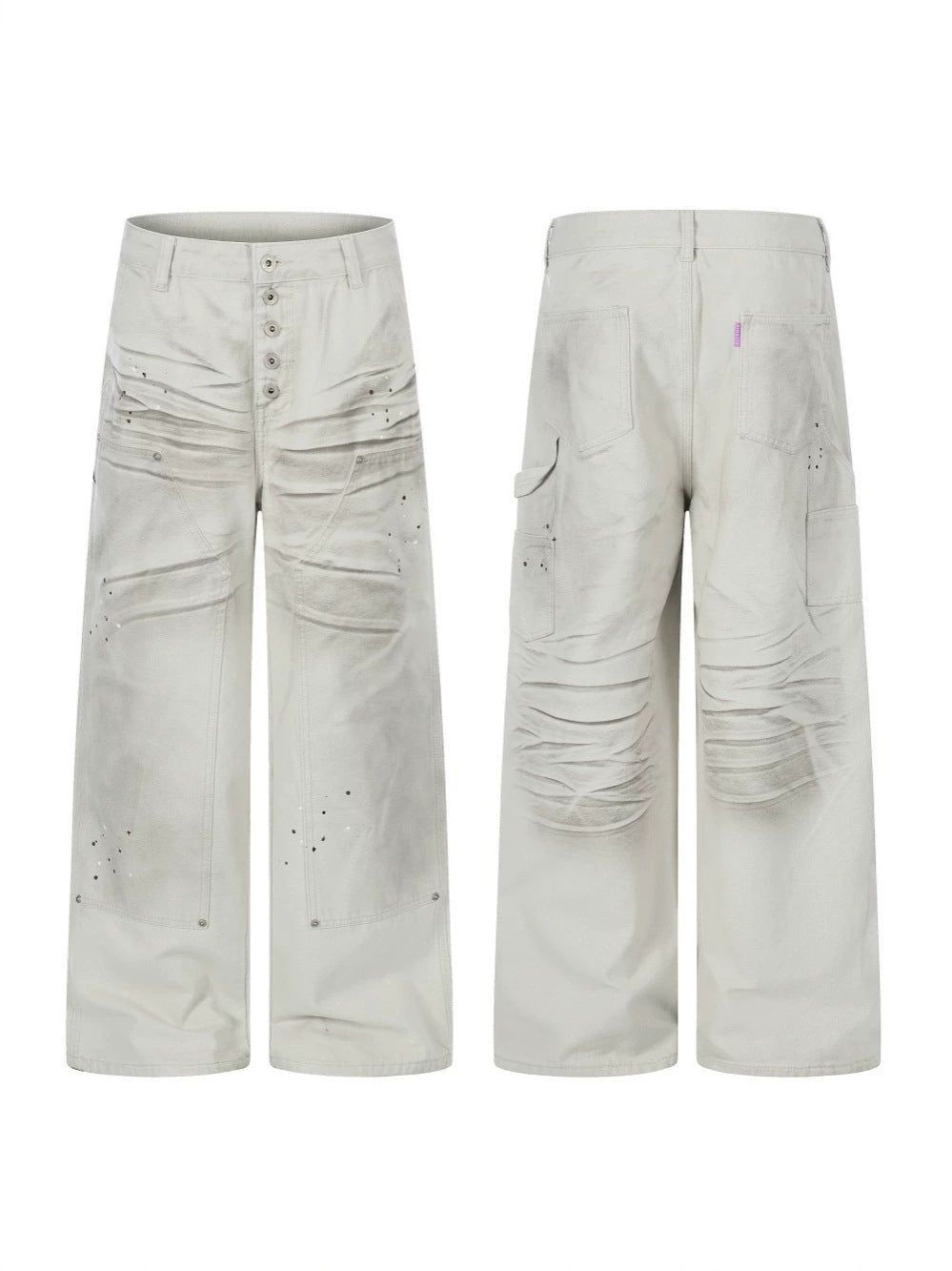 Washed Wrinkle Detail Wide Leg Denim Jeans WN28005