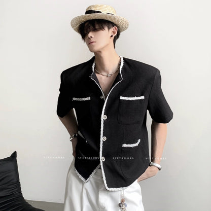 Tweed Design Shoulder-Pad Short Sleeve Jacket WN20081