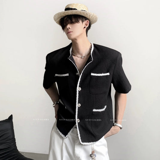 Tweed Design Shoulder-Pad Short Sleeve Jacket WN20081