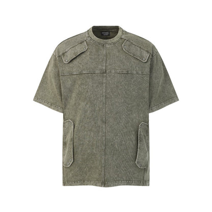 Heavyweight Washed Metal Stud Deconstructed Short Sleeve T-Shirt WN27896
