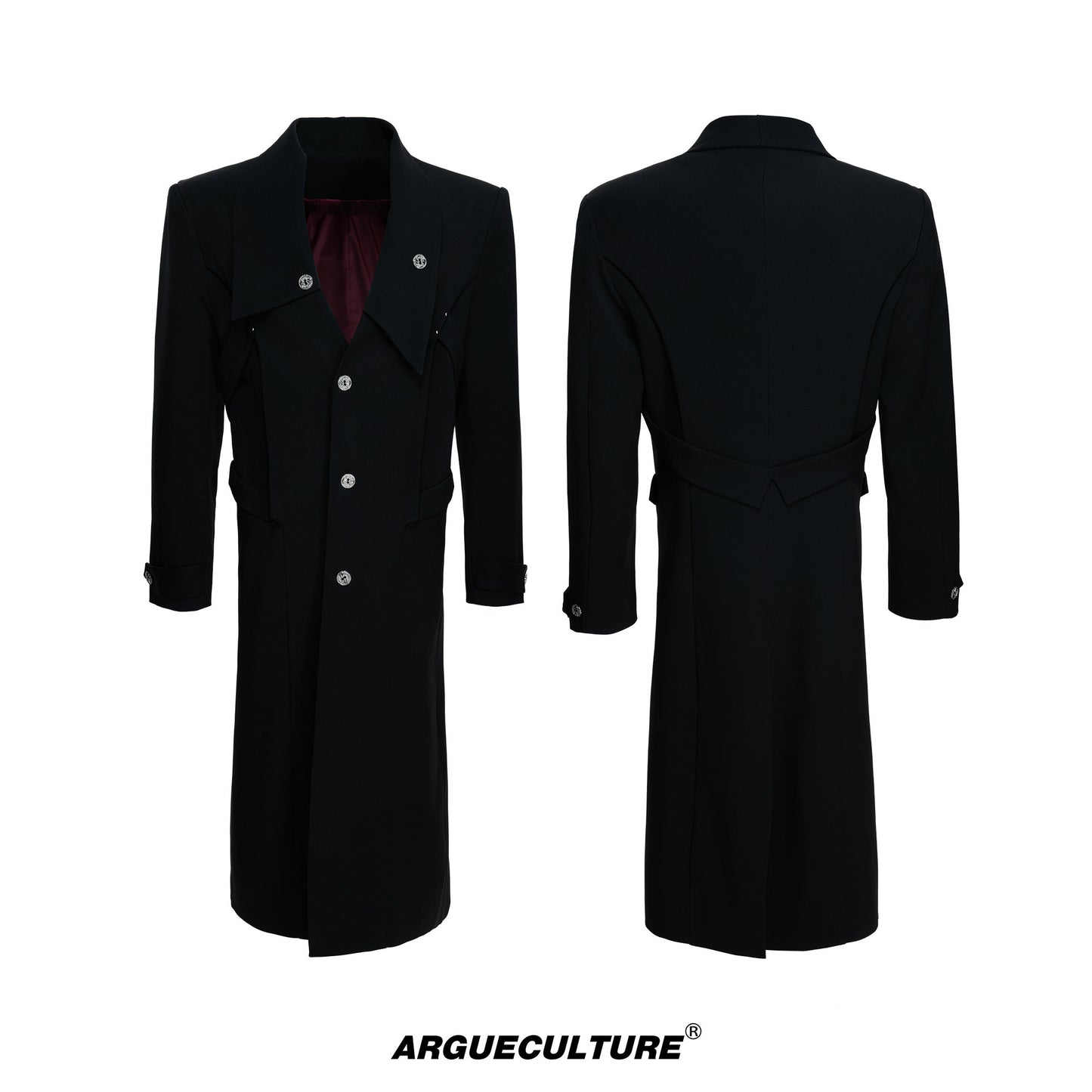 Waist-Cinched Slit Notch-Lapel Coat WN23312