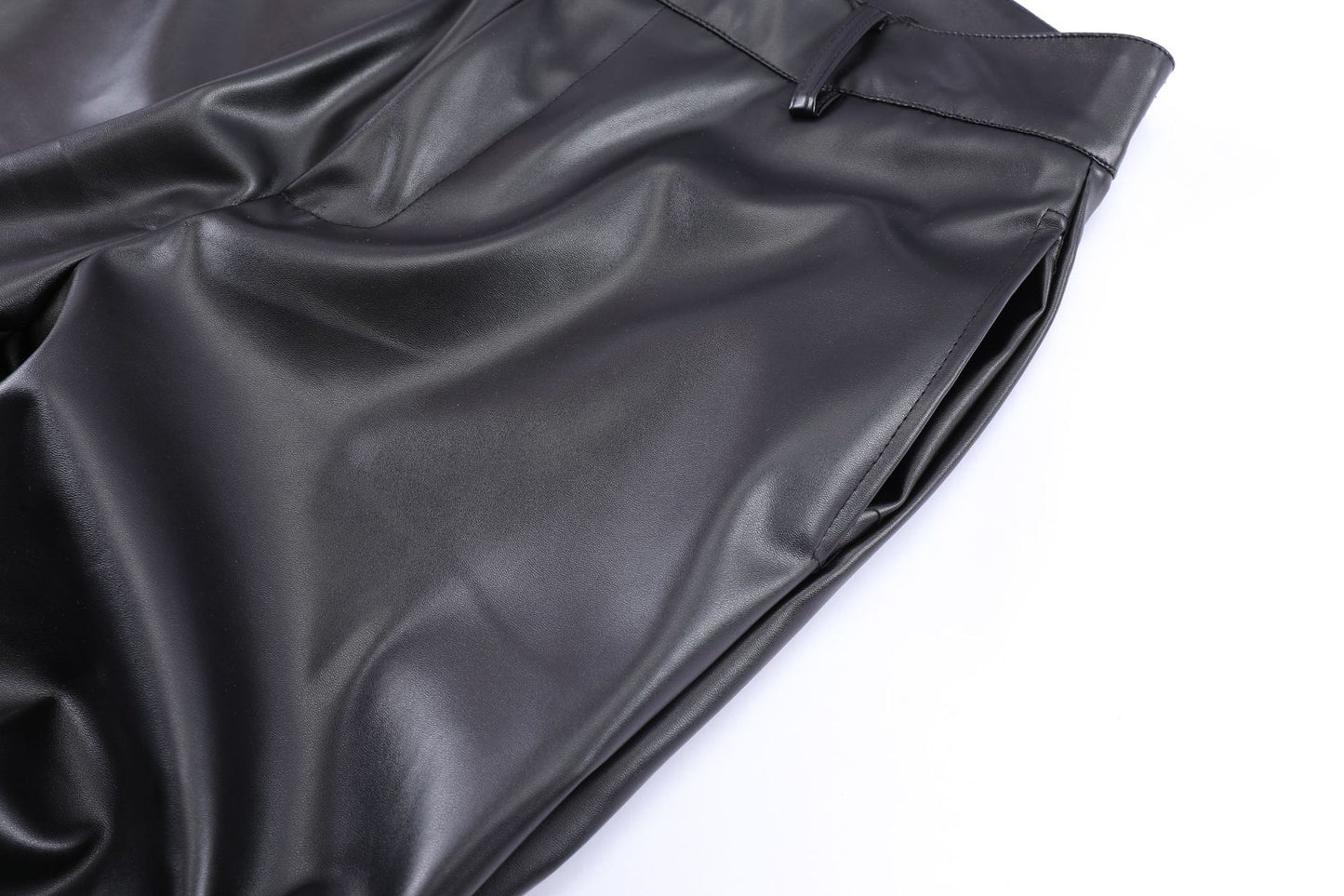 PU Leather Pleats Straight Pants WN25754