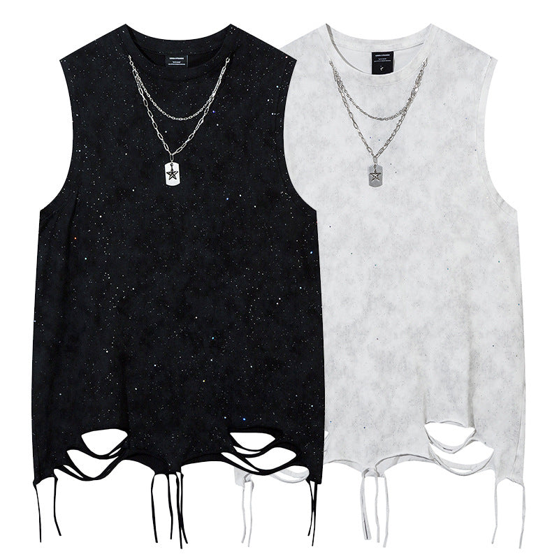 Starry Chain Damage Sleeveless T-Shirt WN16546