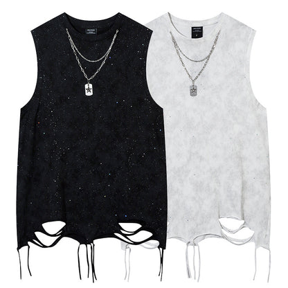 Starry Chain Damage Sleeveless T-Shirt WN16546