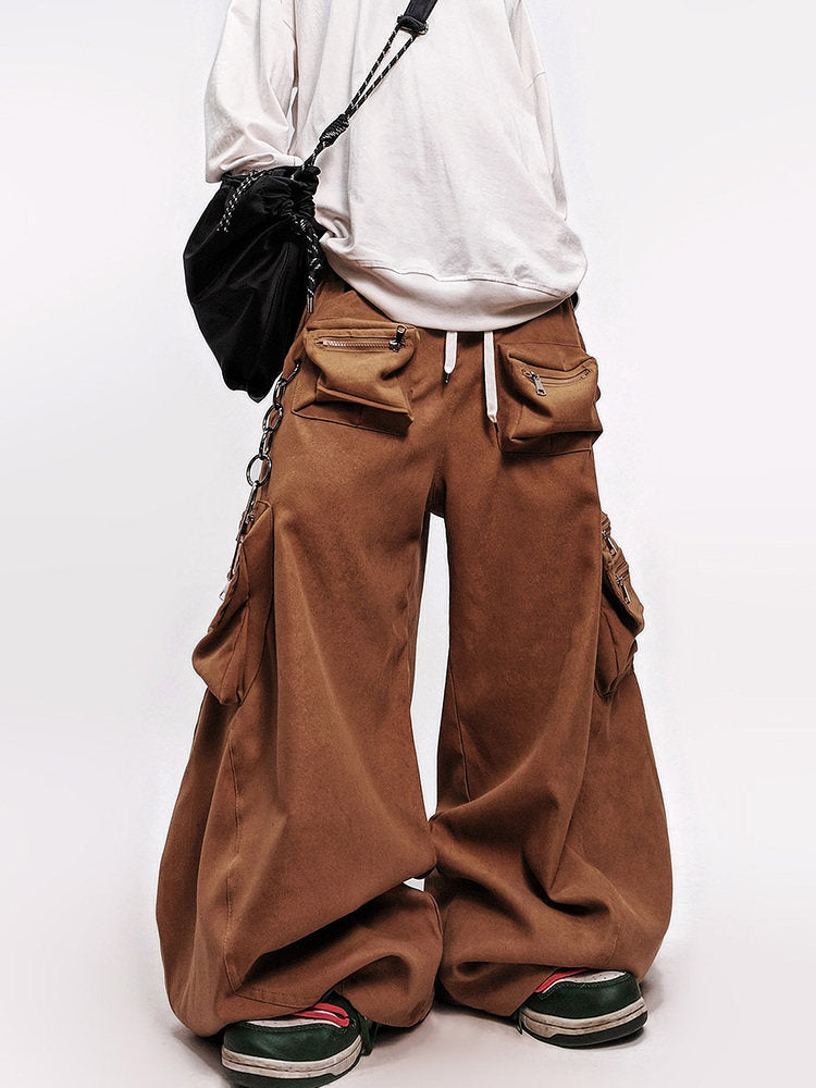 Curved Cut Wide Leg Cargo Pants WN23978