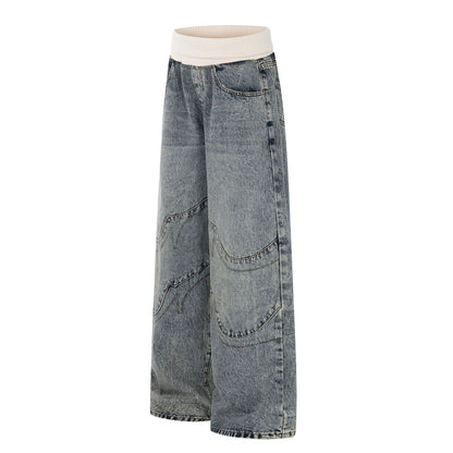 Deconstruction Patchwork Wide Leg Denim Jeans WN25851