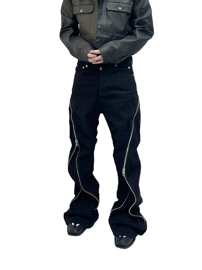 Spiral Zipper Twisted Flare Denim Jeans WN16996