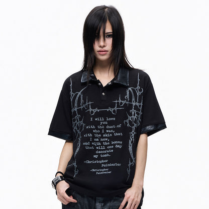Thorn Letter Print Short Sleeve Polo Shirt WN27257