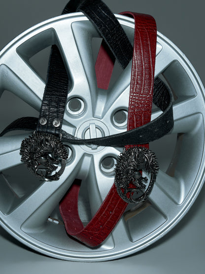 Crocodile Pattern Antique Horse Head Leather Belt WN23334