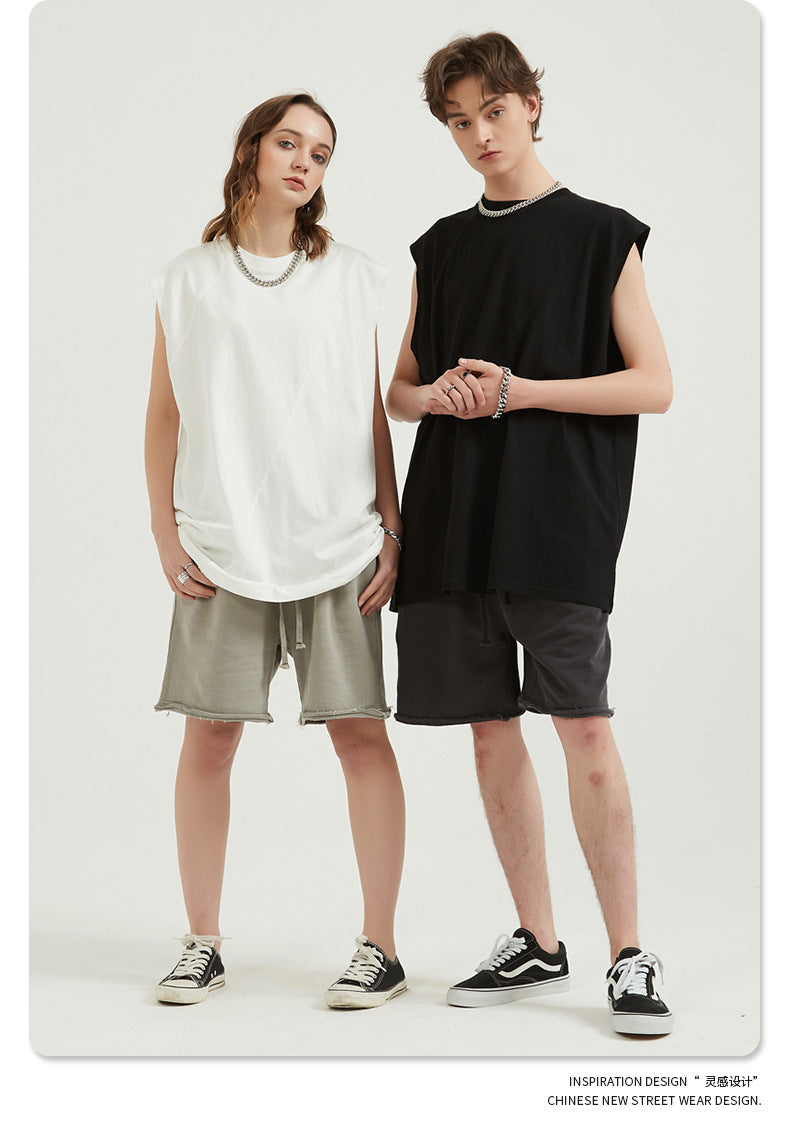 Washed Vintage Raw Edge Short Sweatpants WN6628