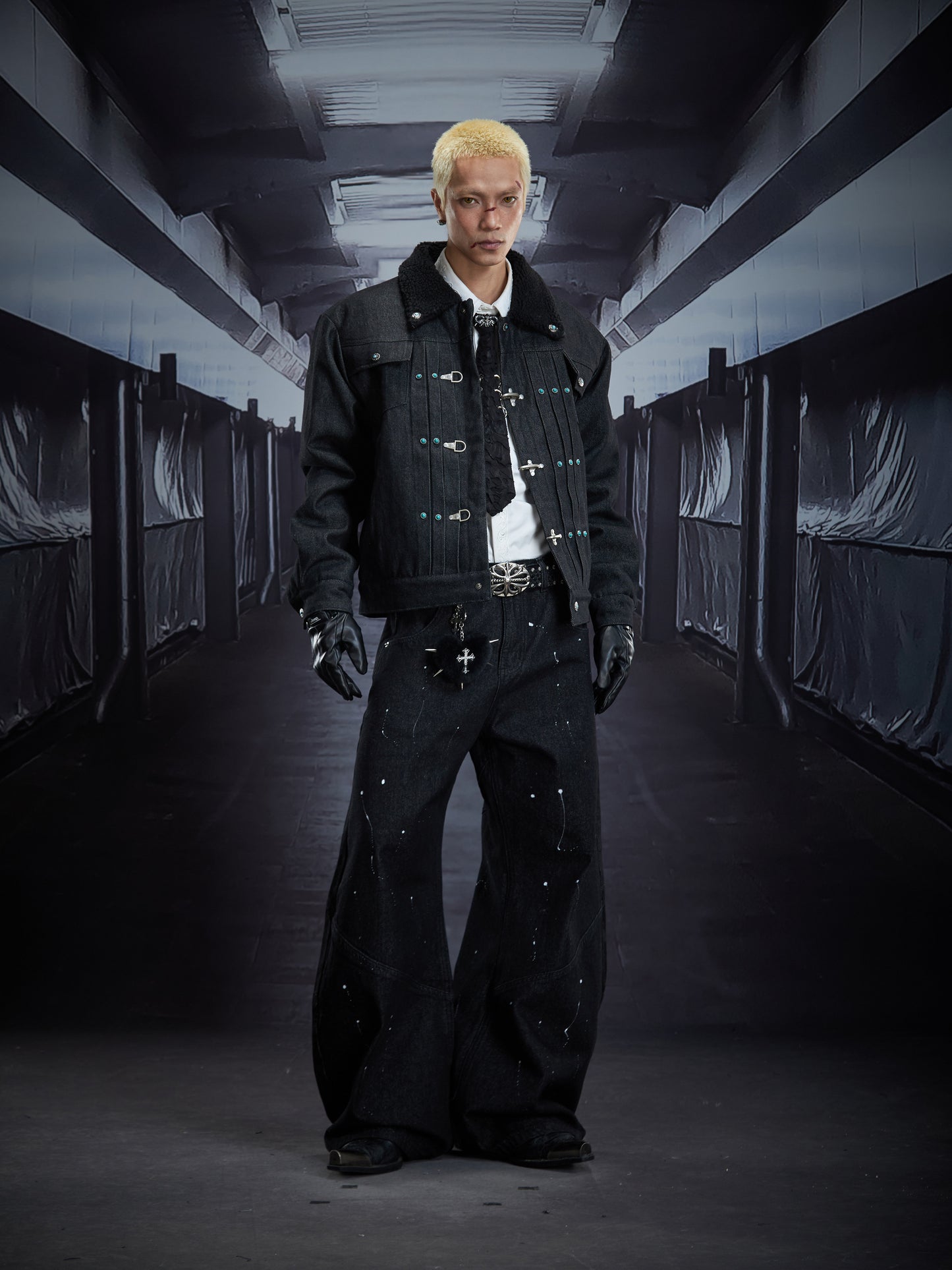 Print Paint Barrel Wide Leg Denim Jeans WN22860