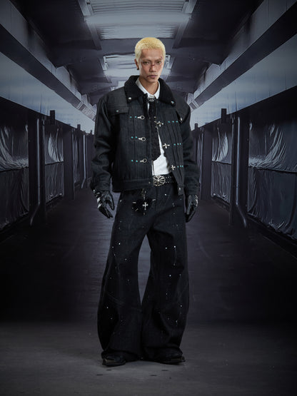 Print Paint Barrel Wide Leg Denim Jeans WN22860