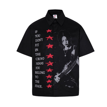 Star Letter Photo Print Short Sleeve Shirt WN25631