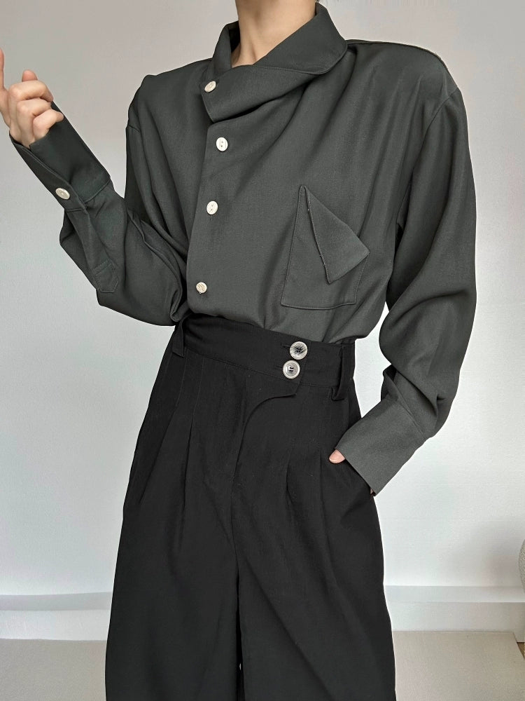 Asymmetric Neckline Long Sleeve Shirt WN19633