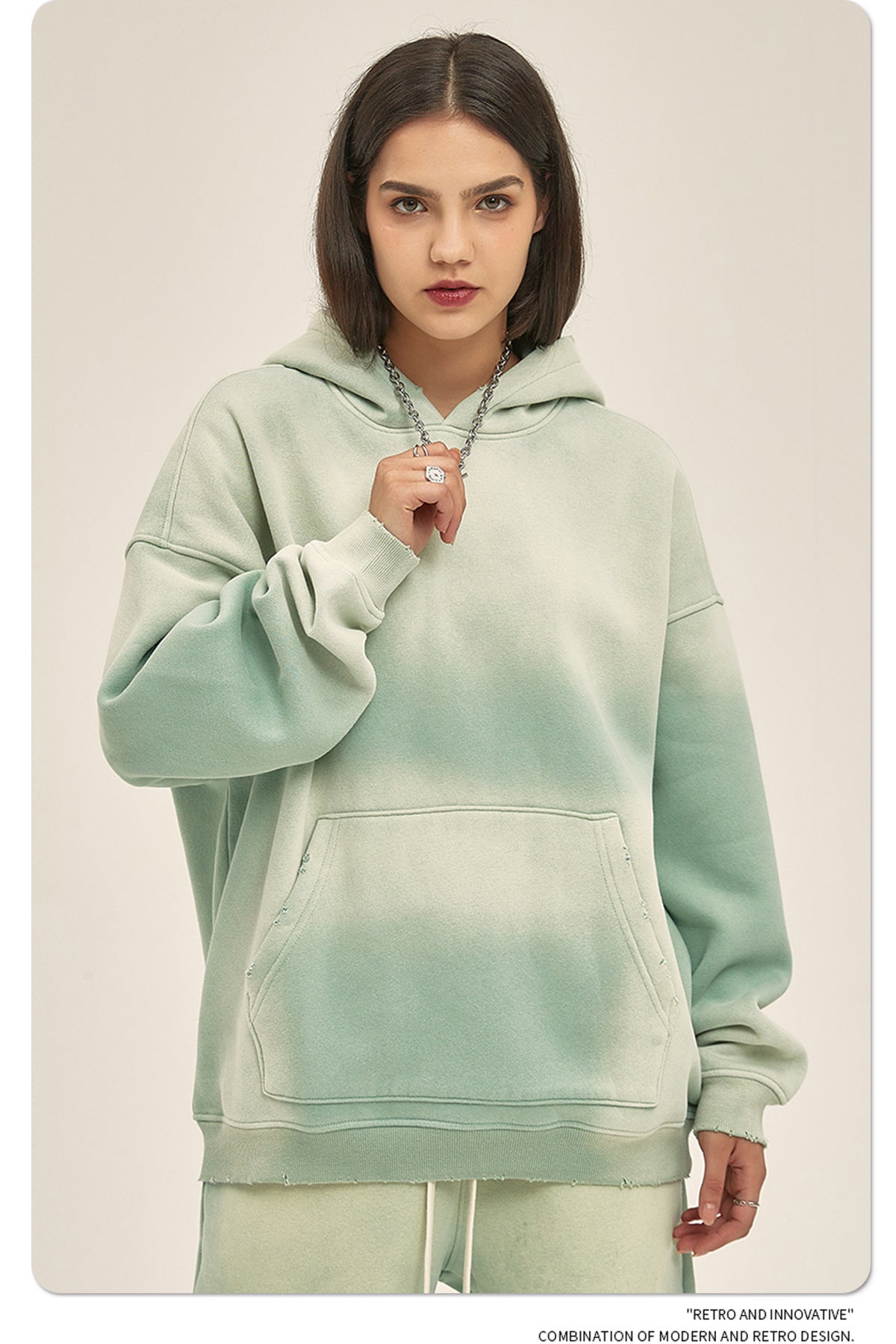 Fleece Lining Spray-dye Damage Oversize Hoodie & Fleece Lining Sweatpants WN9969