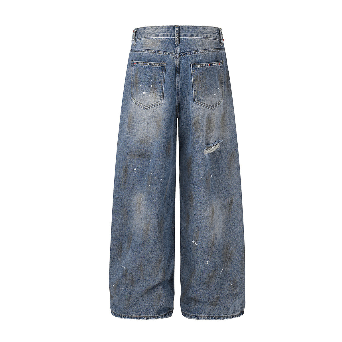 Washed Paint Damage Wide Leg Denim Jeans WN25394