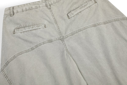 Multi-Pocket Deconstruction Curved Wide Leg Denim Jeans WN25858