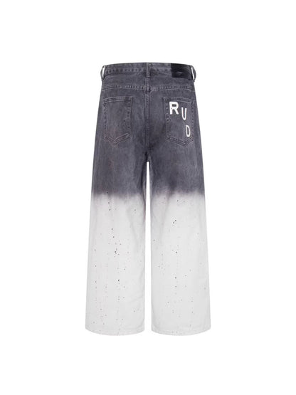 Gradient Paint Letter Graphic Wide Leg Denim Jeans WN28027