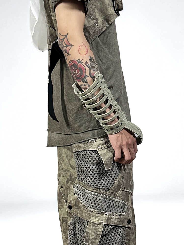 Deconstructed Hollow Rivet Mecha  Fingerless Gloves WN21982