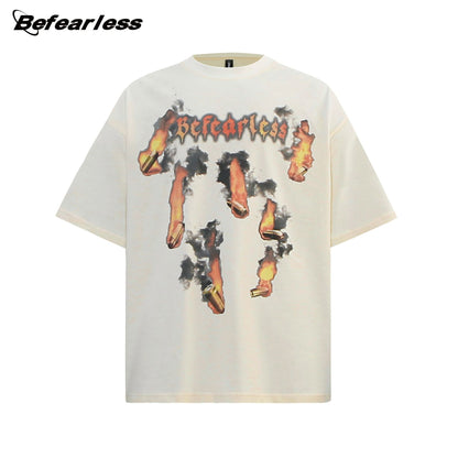 Washed Flame Bullet Graphic Oversize Short Sleeve T-Shirt WN26229